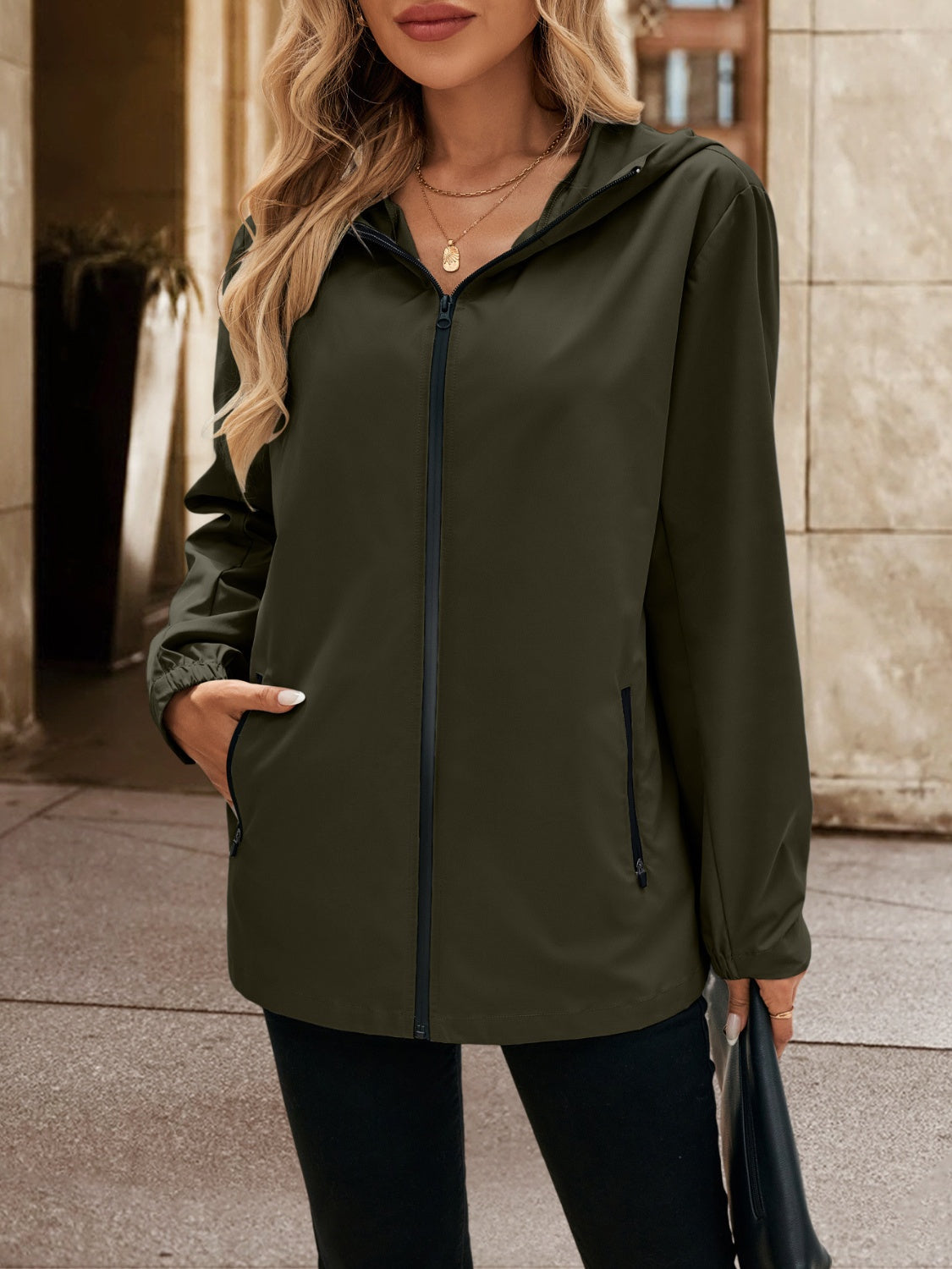 Ivy Lane Pocketed Zip Up Hooded Jacket